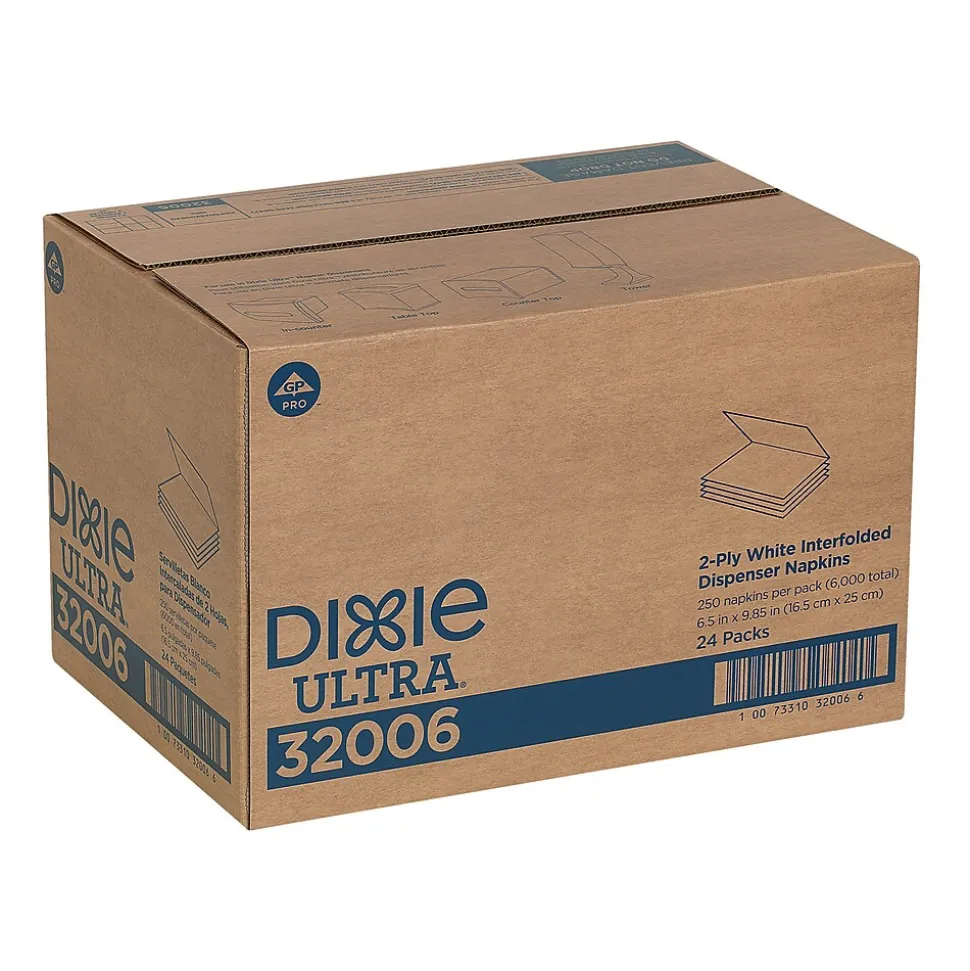 Dixie Ultra Interfold 2-Ply Napkin Dispenser Refill by GP PRO, White, 250 Napkins /Pack, 24/Carton (32006)