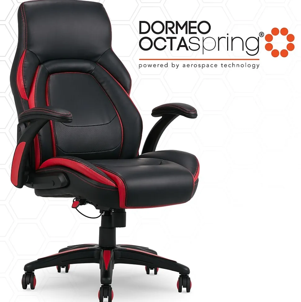 Dormeo Vantage Ergonomic Bonded Leather Swivel Manager Chair, Black/Red (60030-RED)