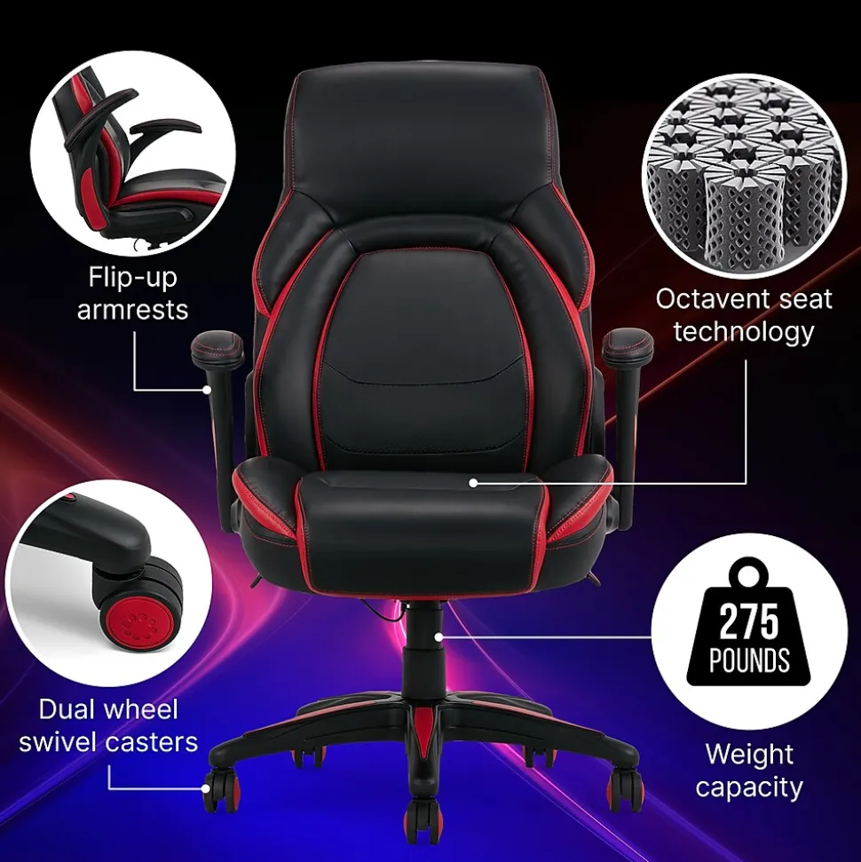Dormeo Vantage Ergonomic Bonded Leather Swivel Manager Chair, Black/Red (60030-RED)