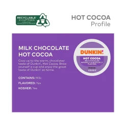Dunkin' Milk Chocolate Hot Cocoa, Keurig K-Cup Pod, 22/Box, 4 Boxes/Carton (611247377215CT)