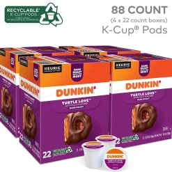 Dunkin' Turtle Love Coffee, Keurig K-Cup Pod, Dark Roast, 22/Box, 4 Boxes/Carton (5000367615CT)
