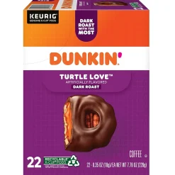 Dunkin' Turtle Love Coffee, Keurig K-Cup Pod, Dark Roast, 22/Box, 4 Boxes/Carton (5000367615CT)