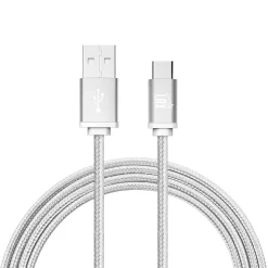 Durable Braided USB Type C Cable for Google Pixel 2, Samsung S8 (6ft) - Silver