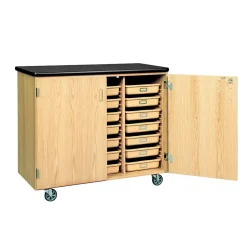 DWI Mobile Tote Tray Laminate, Oak Wood Storage Cabinet