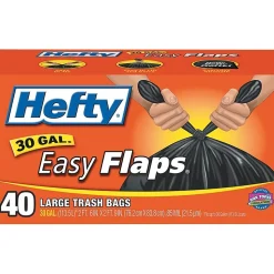 Easy Flaps Trash Bags, 30gal, Black, 40/Bx