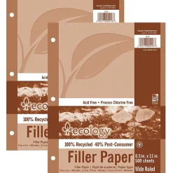 Ecology Wide Ruled Filler Paper, 8.5" x 11", 3-Hole Punched, 500 Sheets/Pack, 2/Bundle (PAC2416-2)