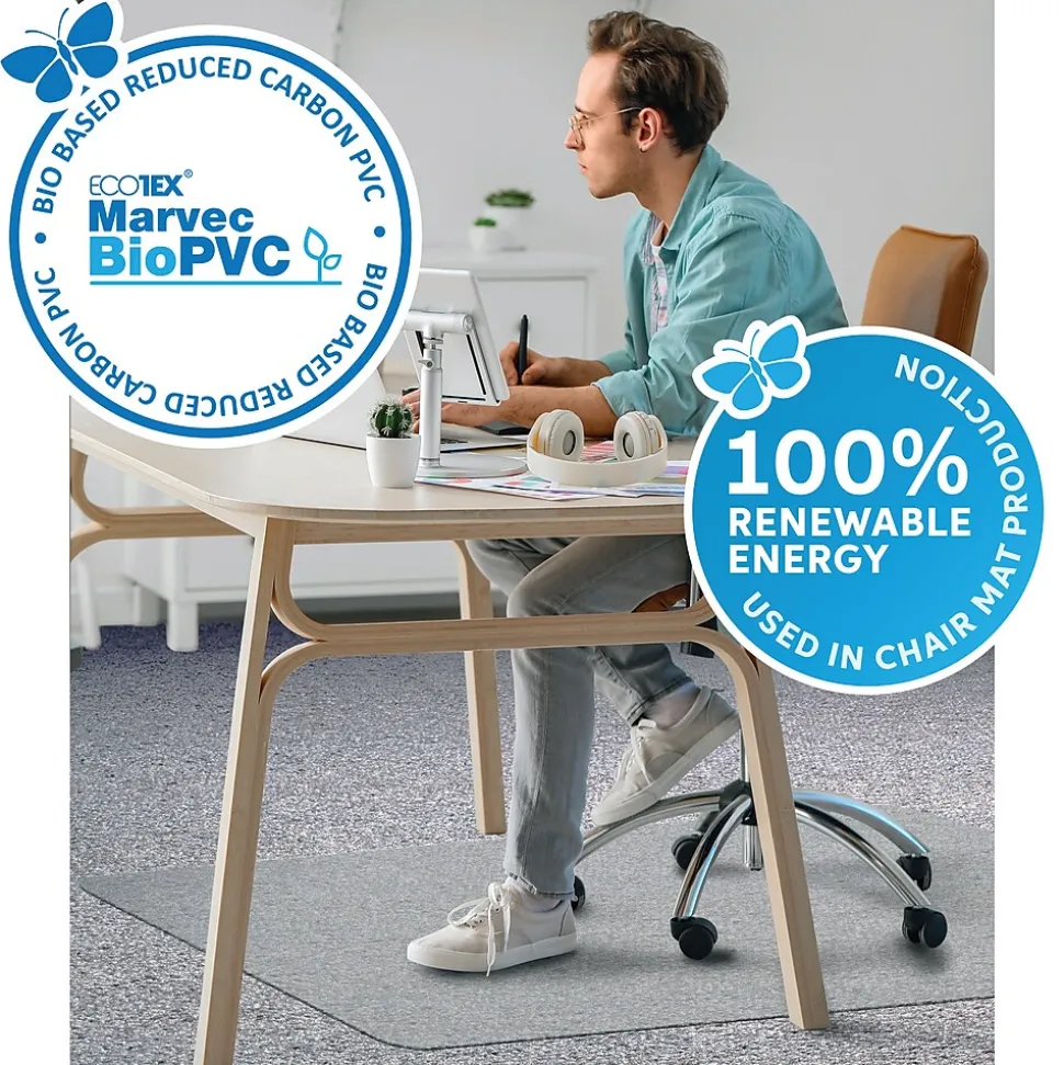 Ecotex Carpet Chair Mat, 36" x 48", Designed for Low-Pile Carpet, Clear Marvec BioPVC (NRCMFLFG0002)