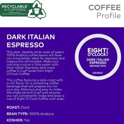 Eight O'Clock Dark Italian Espresso Coffee, Keurig K-Cup Pod, Dark Roast, 96/Carton (6408CT)