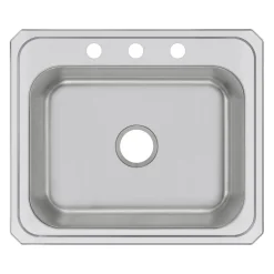 Elkay Celebrity 3-Hole Single-Bowl Drop In Kitchen Sink, 21.25" x 25" x 6.88", Stainless Steel, Brushed Satin (CR25213)