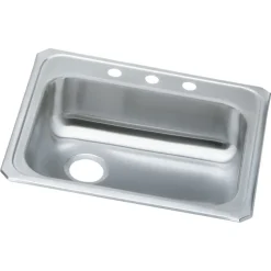 Elkay Celebrity 3-Hole Single-Bowl Drop In Kitchen Sink, 21.25" x 25" x 5.38", Stainless Steel, Brushed Satin (GECR2521L3)