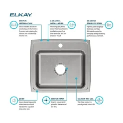 Elkay Celebrity 1-Hole Single-Bowl Drop-In Kitchen Sink, 19.5
