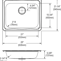 Elkay Celebrity Stainless Steel 25" x 21-1/4" x 5-3/8", Single Bowl Top Mount Sink (GECR25213)