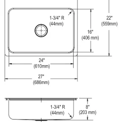 Elkay Dayton Stainless Steel 27" x 22" x 8", Single Bowl Dual Mount Sink (DSESR127224)