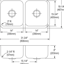 Elkay Dayton Stainless Steel 31-3/4" x 18-1/4" x 8", Equal Double Bowl Undermount Sink (DXUH3118)