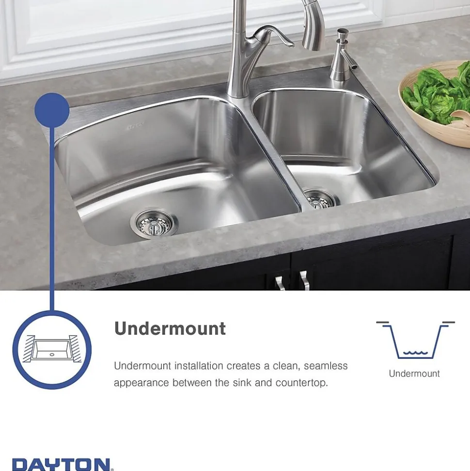Elkay Dayton Stainless Steel 31-3/4" x 18-1/4" x 8", Equal Double Bowl Undermount Sink (DXUH3118)