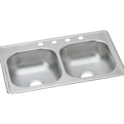 Elkay Dayton Stainless Steel 33" x 19" x 6-7/16", Equal Double Bowl Top Mount Sink (D233194)