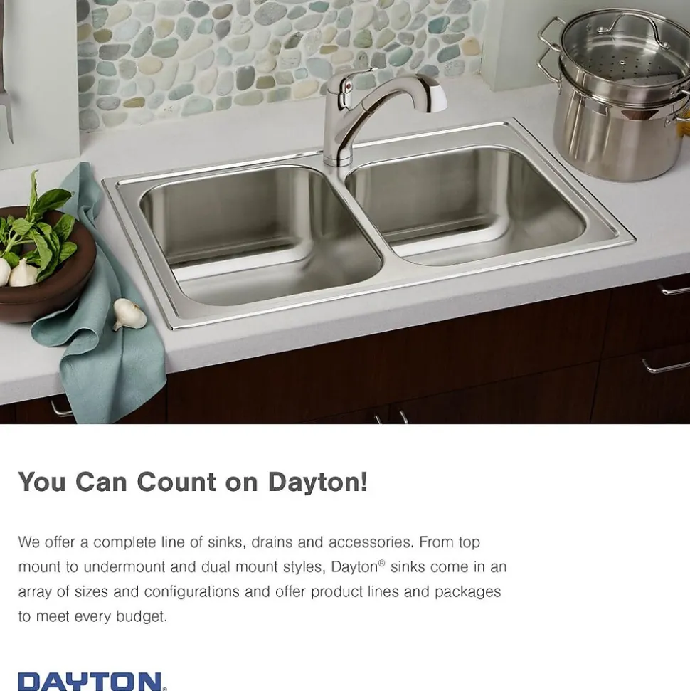 Elkay Dayton Stainless Steel 33" x 19" x 6-7/16", Equal Double Bowl Top Mount Sink (D233194)