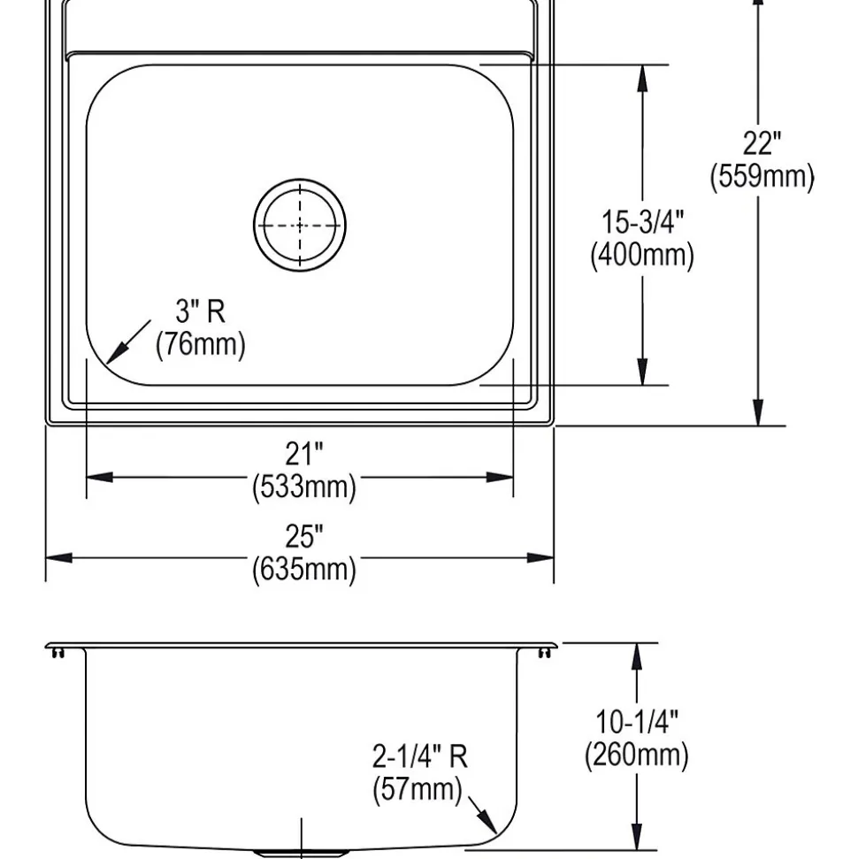 Elkay Dayton Stainless Steel 25" x 22" x 10-1/4", Single Bowl Top Mount Sink (DPC12522104)