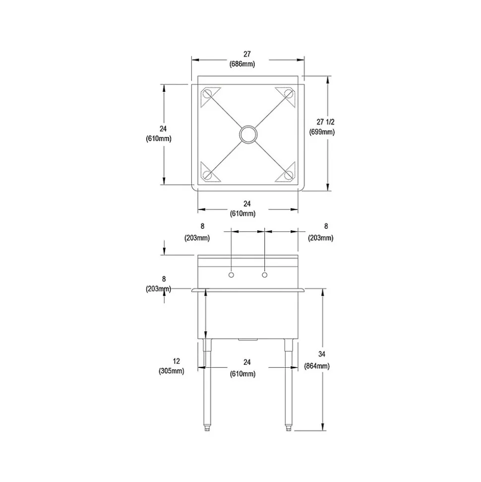 Elkay Dependabilt 2-Hole Single-Bowl Kitchen Sink with Legs, 42" x 27.5" x 27", Stainless Steel, Silver (B1C24X24X)