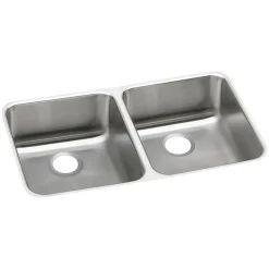 Elkay Lustertone Classic Double-Bowl Undermount Sink, 16.5" x 31.75" x 5.38", Stainless Steel, Lustrous Satin (ELUHAD321655)