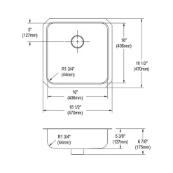 Elkay Lustertone Classic Single-Bowl Undermount Sink w/Perfect Drain, 18.5