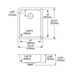 Elkay Lustertone Classic Single-Bowl Undermount Sink w/Perfect Drain, 20.5
