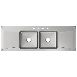 Elkay Lustertone Classic 4-Hole Double-Bowl Drop-in Sink with Drainboard, 22" x 66" x 7.63", Stainless Steel, Lustrous Satin