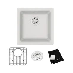 Elkay Quartz Classic Single-Bowl Drop-In/Undermount Kitchen Sink, 15.75" x 15.75" x 7.69", Quartz, White (ELG1616WH0C)