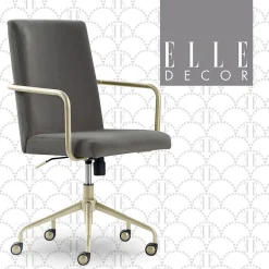Elle Decor Giselle Fabric Computer and Desk Chair, Light Gray/Gold (CHR10058B)