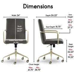 Elle Decor Giselle Fabric Computer and Desk Chair, Light Gray/Gold (CHR10058B)