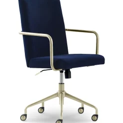 Elle Decor Giselle Fabric Computer and Desk Chair, Navy Blue/Gold (CHR10058C)