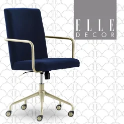 Elle Decor Giselle Fabric Computer and Desk Chair, Navy Blue/Gold (CHR10058C)