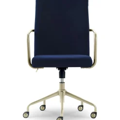 Elle Decor Giselle Fabric Computer and Desk Chair, Navy Blue/Gold (CHR10058C)