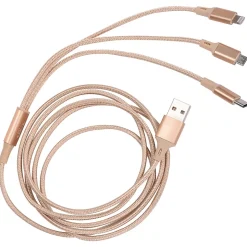ELLIE ROSE Gold Nylon 3-in-1 Charging Cable, 6 Feet (3CBL-0058)
