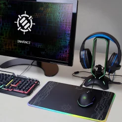 ENHANCE ENPCGXH100BKWS 3-in-1 Headset Stand with RGB Colors, USB Powered, Black