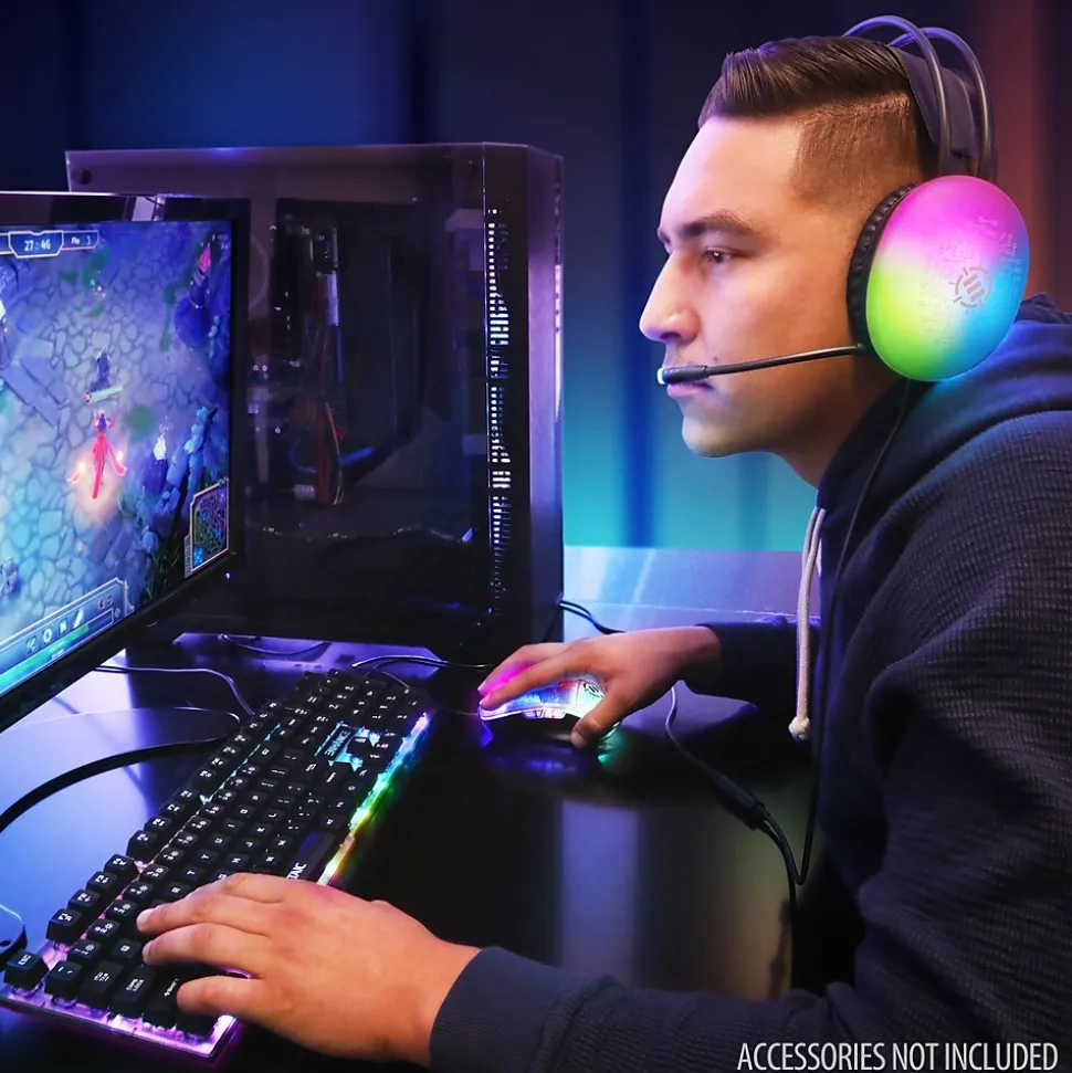 ENHANCE Voltaic 2 Wired Stereo Gaming Headset, USB 2.0, Clear with Multicolor LEDs (ENVOH2L100CLWS)