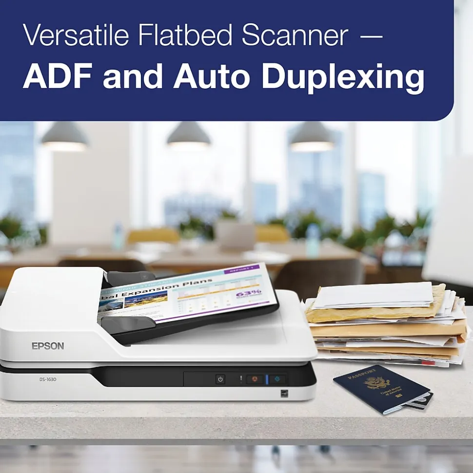 Epson DS-1630 Flatbed Color Document Scanner, White (B11B239201)