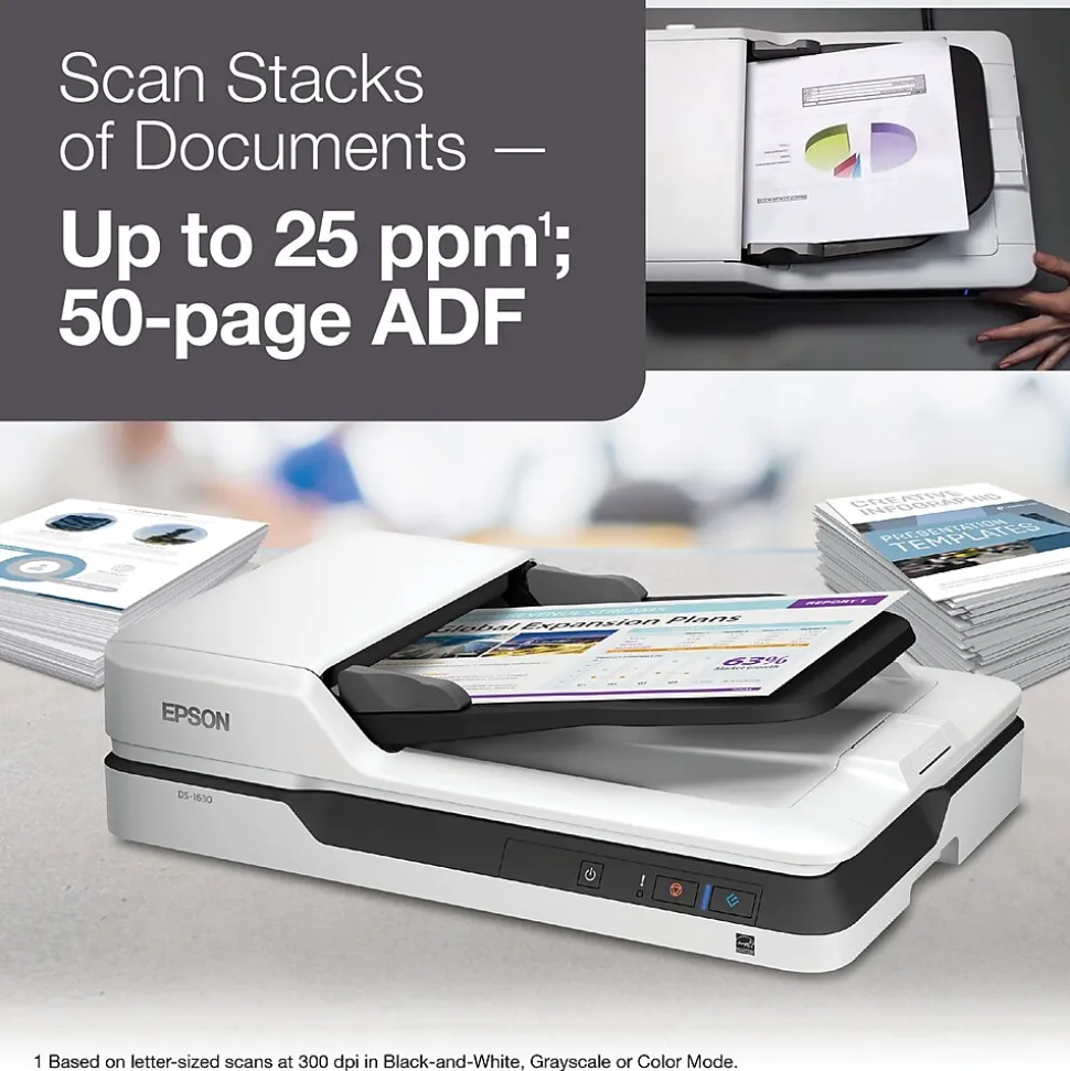 Epson DS-1630 Flatbed Color Document Scanner, White (B11B239201)