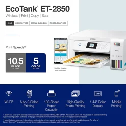 Epson EcoTank ET-2850-W Wireless Color Inkjet Printer, All-In-One Supertank, Print, Scan, Copy (9472541)