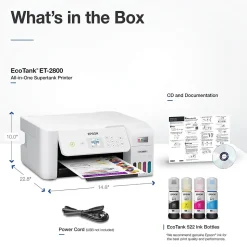 Epson EcoTank ET-2800-W Wireless Color Inkjet Printer, All-In-One Supertank, Print, Scan, Copy (9472539)