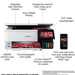 Epson EcoTank Photo ET-8500 Wireless Color Inkjet Printer, All-In-One Supertank, Print, Scan, Copy (9472523)