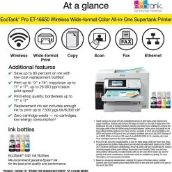 Epson EcoTank Pro ET-16650 Wireless Color Inkjet Printer, All-In-One Supertank, Print, Scan, Copy, Fax (9472516)
