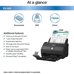 Epson ES-865 High-Speed Duplex Desktop Document Scanner (B11B250202)