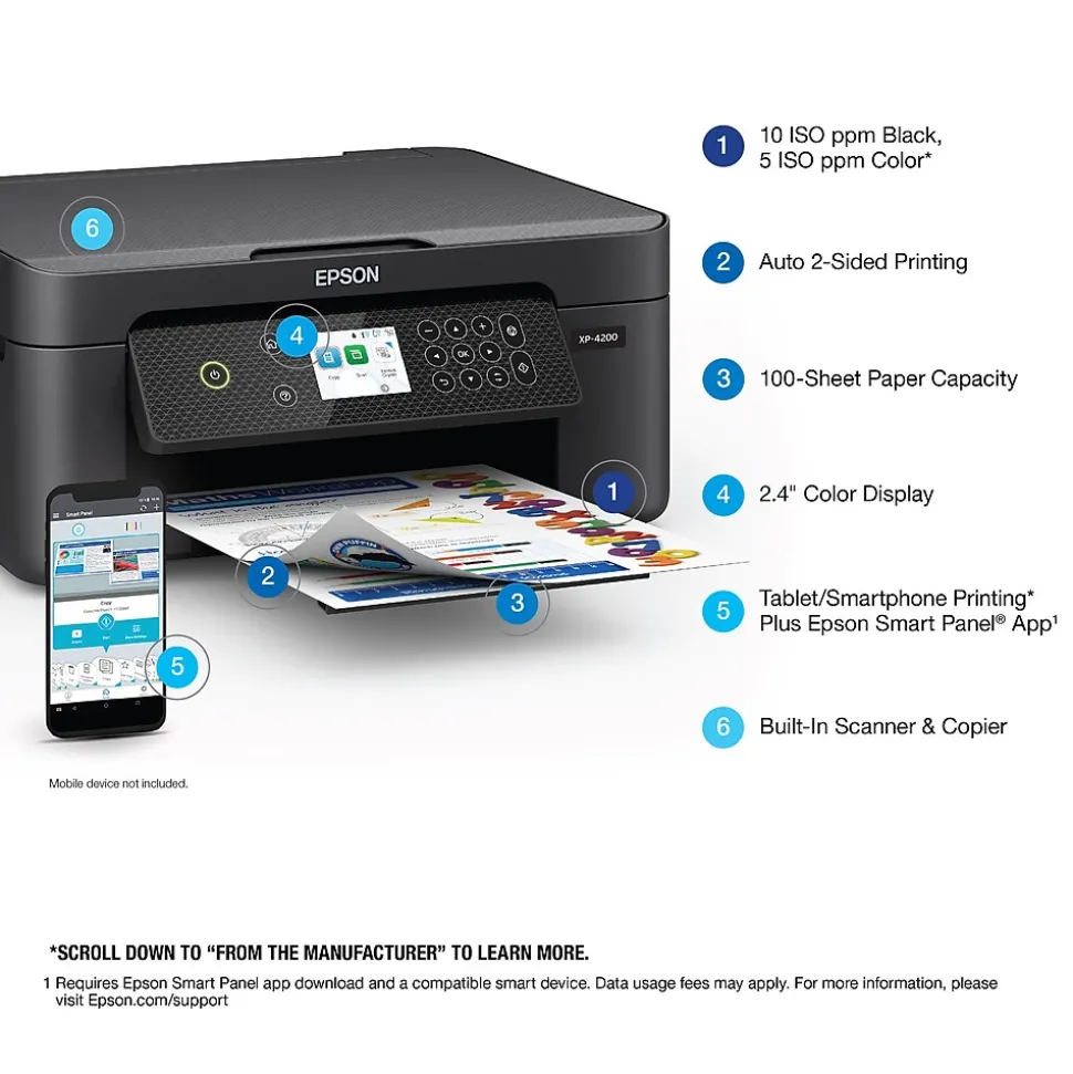 Epson Expression Home XP-4200 Wireless Color Inkjet Printer, All-In-One, Print, Scan, Copy (9472525)