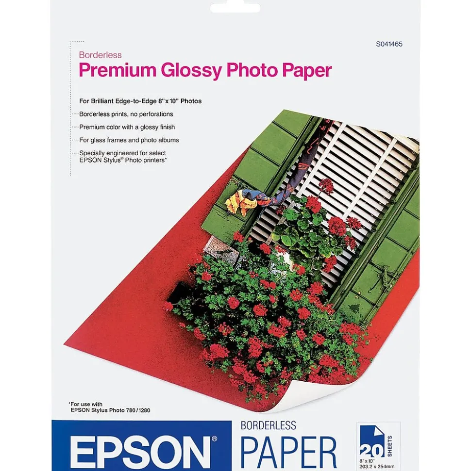 Epson Glossy Photo Paper, 8" x 10", 20 Sheets/Pack (S041465)