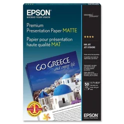 Epson Matte Presentation Paper, 11.7" x 16.54", 50 Sheets/Pack (S041260)