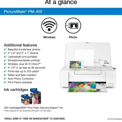 Epson PictureMate PM-400 Wireless Color Inkjet Printer (C11CE84201)