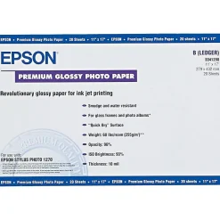 Epson Premium Glossy Photo Paper, 11" x 17", 20 Sheets/Pack (EPSS041290)