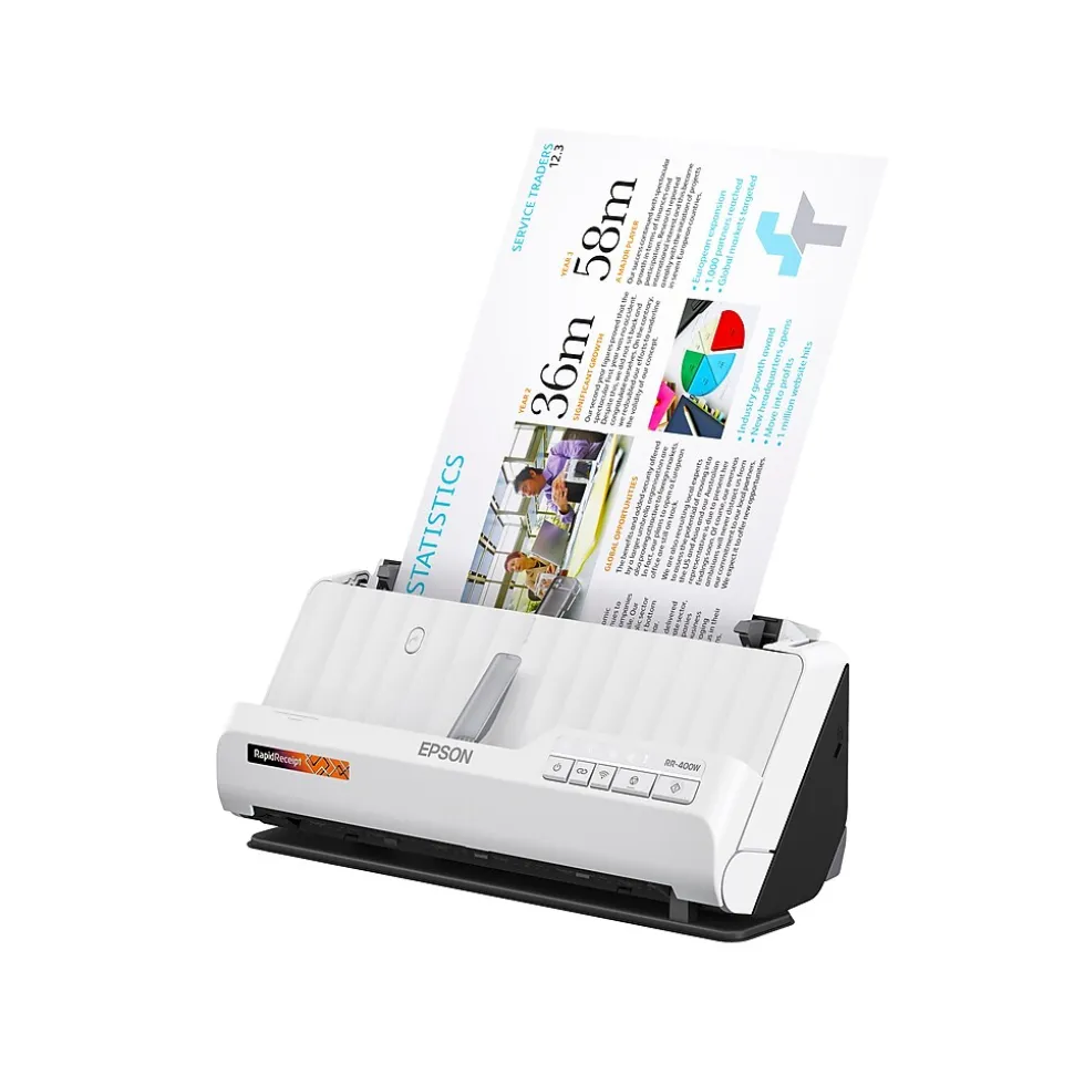 Epson RapidReceipt RR-400W Wireless Duplex Sheetfed Scanner, White (B11B270202)