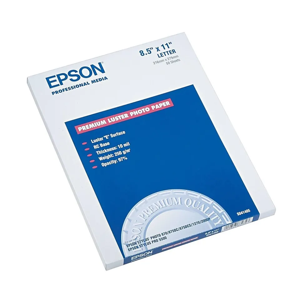 Epson Ultra Premium Luster Photo Paper, 8.5" x 11", 50 Sheets/Pack (SO41405)